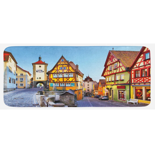 Janiyah German Colourful Street Houses Kitchen Mat
