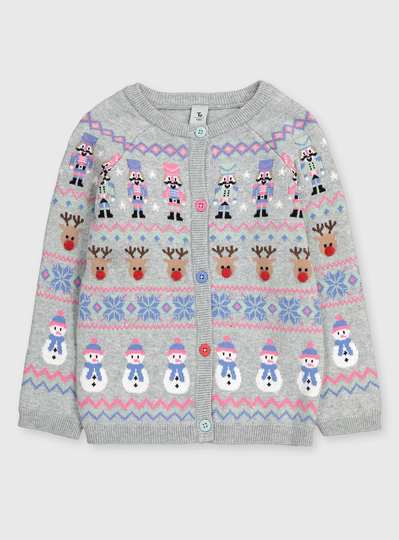 Christmas Grey Fair Isle Cardigan - 5-6 years