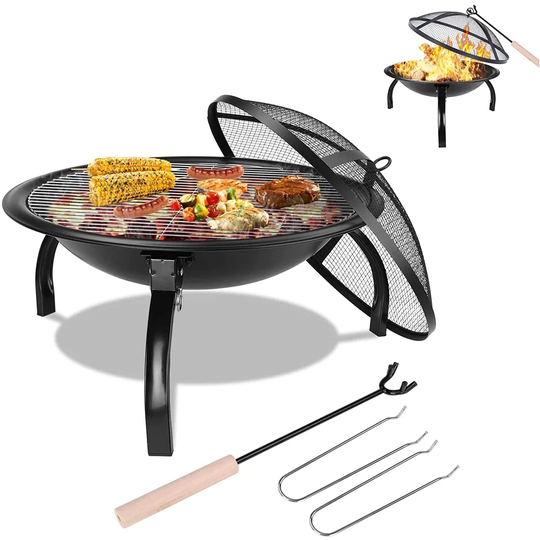 Charlayne 15.5cm H x 56.6cm W Iron Wood Burning Outdoor Fire Pit with Lid