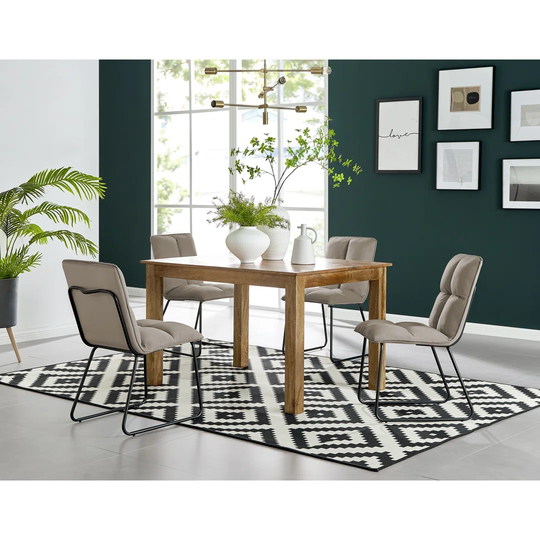 Anders Honey Solid Wood Dining Table & 4 Taupe Menen Chairs