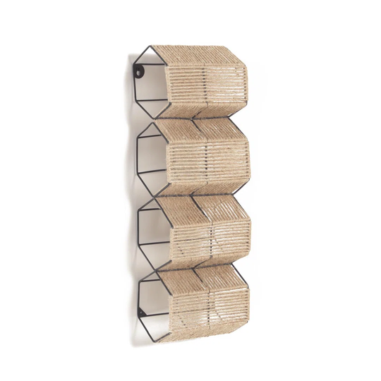 Francina Wine Rack Made From Metal With Black Finish And Natural Jute 17.5 X 56 Cm