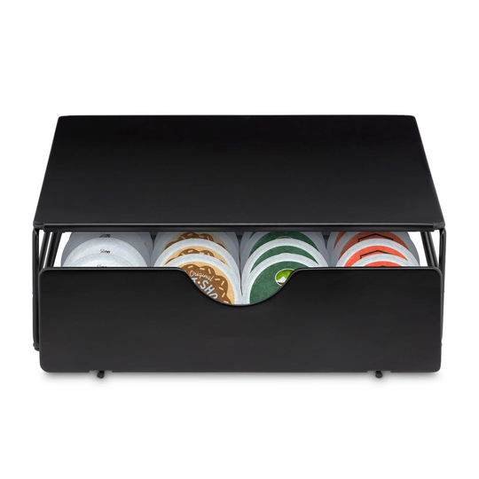 Slim non-rolling coffee capsule storage drawer, stainless steel