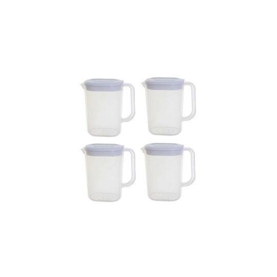 (SET OF 4) 1.5 LITRE CLEAR PLASTIC FRIDGE DOOR JUG PITCHER CONTAINER FOR JUICE WATER MILK