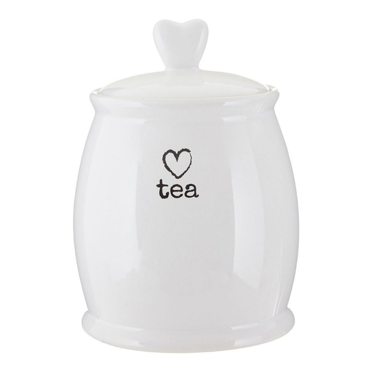 White Dolomite Charm Tea Canister Heart Design Kitchen Storage Caddy Container