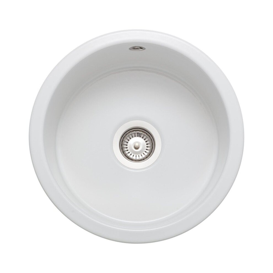 Rangemaster Rustique Round Ceramic Single Bowl Kitchen Sink Waste White