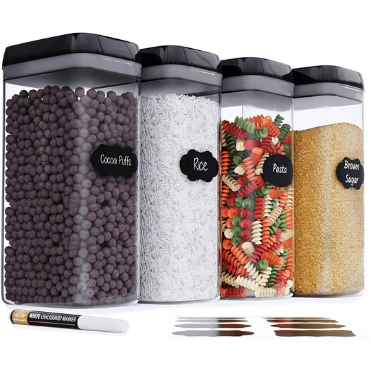 Chef's Path Airtight Food Storage Container Set - Labels & Marker - Kitchen & Pantry Containers - For Flour, Cereal, Spaghetti, Pasta & more - Clear P