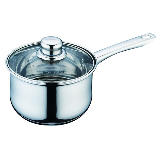 Buckingham Stainless Steel Induction deep Saucepan with Glass Lid, Cooking Pot 16 cm / 2 Litre - Premium Quality