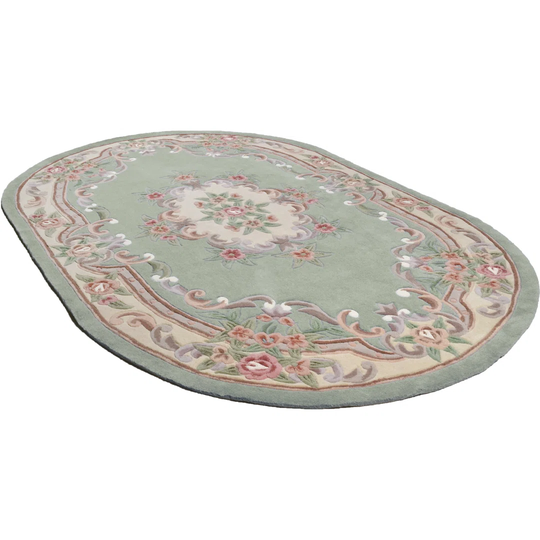Ming Rug Theko Green 190 x 290Cm Oval Hand Tufted Kitchen Mat