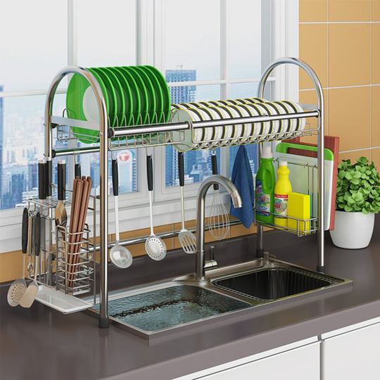 Over Sink Bowl Dish Holder Stainless Steel Drying Rack Utensils