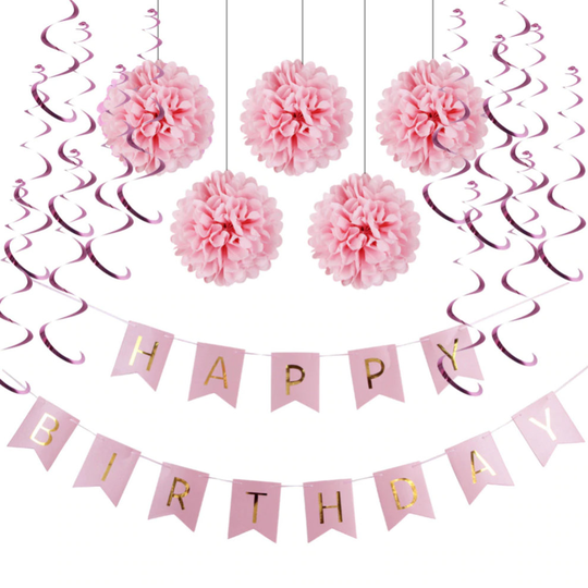 (2) Birthday Party Decoration Sets Bunting Banner Balloons, Pom Pom, Glitter Mermaid Hat, Cupcake Toppers, Paper Tassel, Hanging Swirl, Party Decor, E