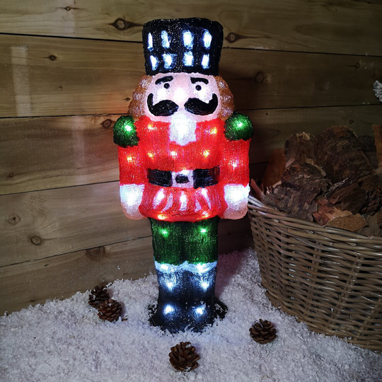 60 LED Acrylic Nutcracker Outdoor Christmas Decoration Cool White Light Up Garden Ornament
