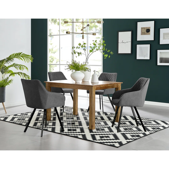 Anders Honey Solid Wood Dining Table & 4 Dark Grey Falun Black Leg Chairs