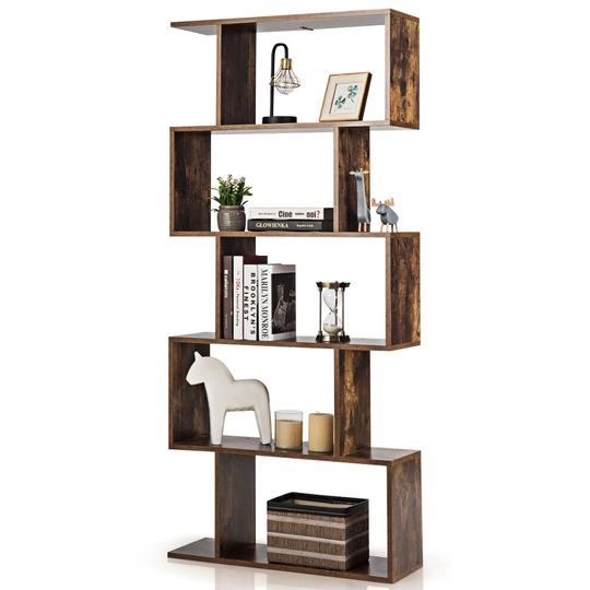 5-tier Wooden Display Bookshelf Free Standing Industrial Storage Rack