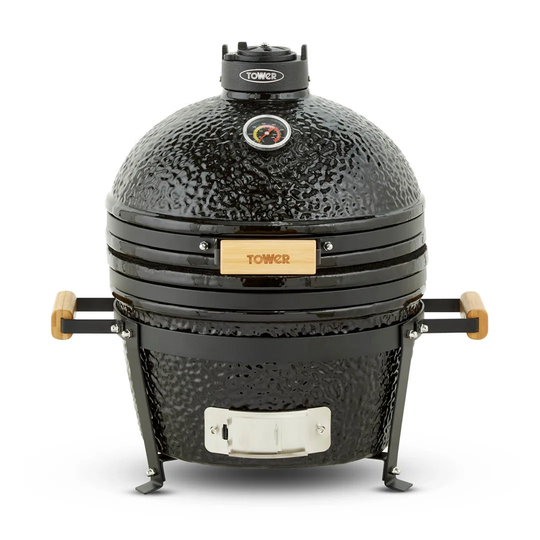 Tower T978532 Kamado XL Ceramic Charcoal BBQ with Collapsible Wooden Shelves, Black