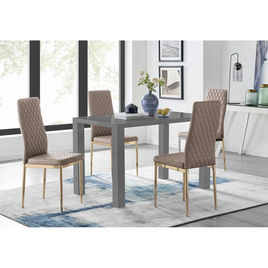 Eubanks 4 Grey Dining Table And 4 Cappuccino Gold Leg Chairs