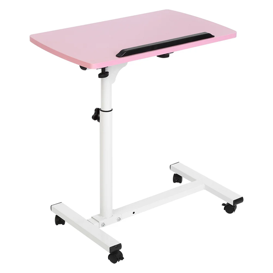 Computer Standing Desk, Portable Removable Laptop Desk With Wheels Bed Sofa Books Snack White in , Pink