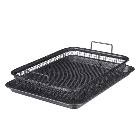 2Pcs Non Stick Mesh Pan Air Fryer Oven Mesh Baking Grill Tray Basket Tool
