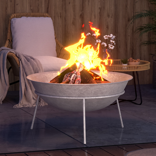 (80cm with Iron Stand) Cast Iron Fire Pit Burner Bowl Garden Heater Camping Rust Bonfire