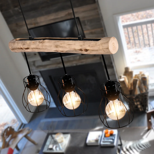 Oaxaca 3 - Light Kitchen Island Geometric Pendant with Wood Accents