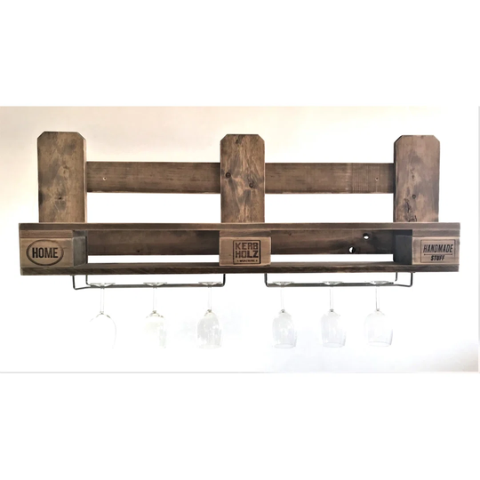 Axel 10 Bottle Solid Wood Wall Mounted Wine Bottle & Glass Rack in Wood