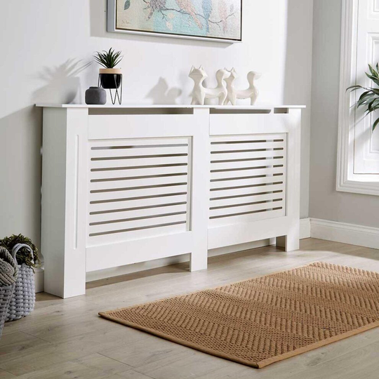 (Large, White) Extending Adjustable Radiator Cover Slatted Grill