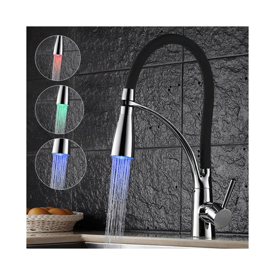 LED Kitchen Taps Pull Out Spray Basin Mixer Sink Tap Chrome Faucet