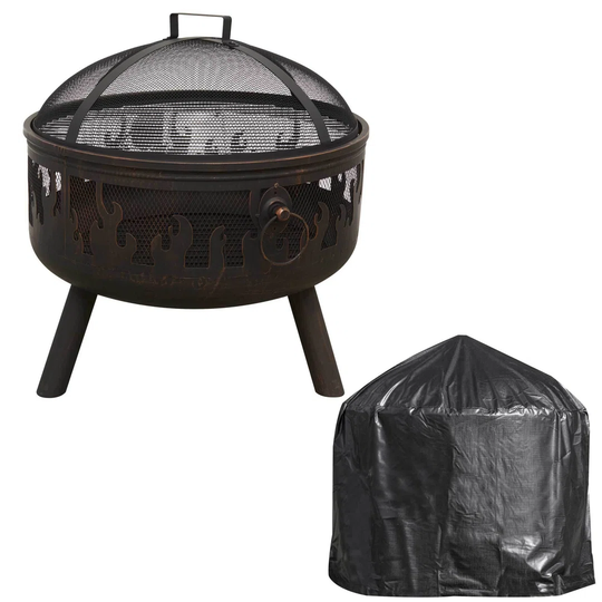 45Cm H x 71Cm W Iron Wood Burning Outdoor Fire Pit with Lid
