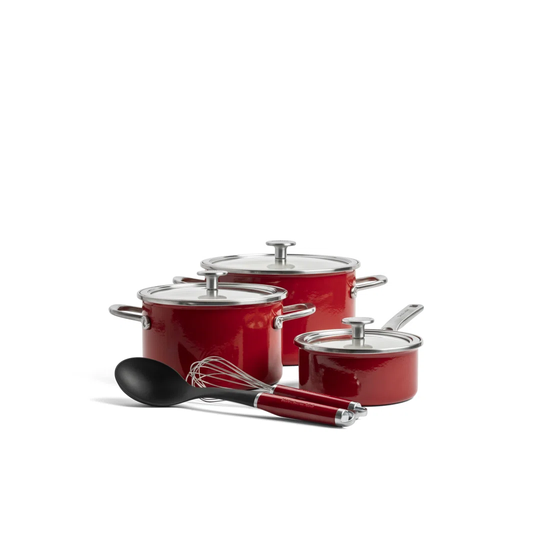 KitchenAid Steel Core Enamel 5 Piece Cookware Set, Empire Red