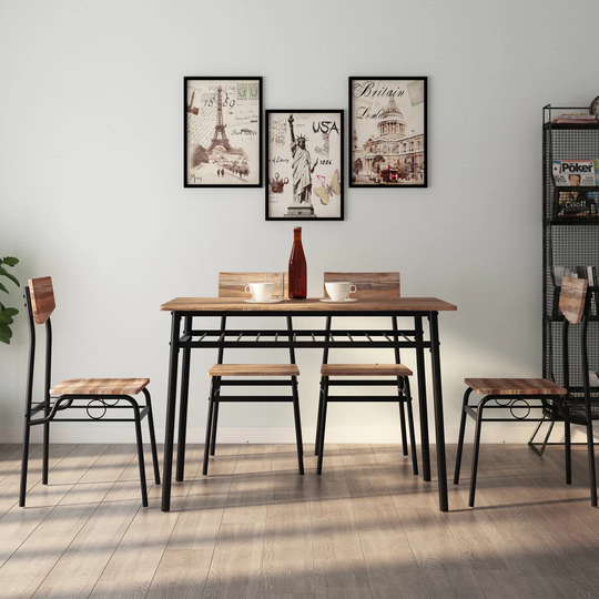 5 Piece Dining Table Set For 4 Person, Kitchen Table And 4 Chairs With Storage Rack, Modern Dining Room Set Bistro Table Set Dinette Set With Wooden T