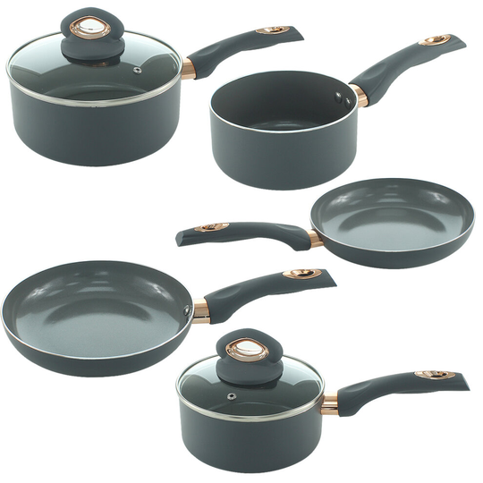 7 Piece Cookware Pan Set Rose Gold Saucepan Non Stick Stainless Steel Cooking