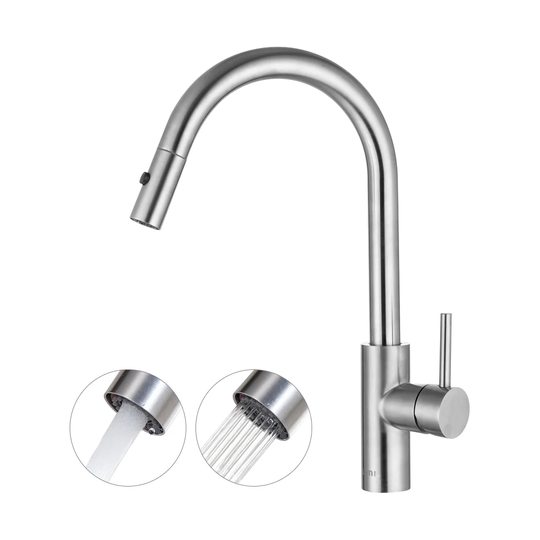 Ausziehbar Armatur Küche - 360° Drehbar Wasserhahn Mit 2 Strahlarten Brause -Hochdruck Küchenarmatur Aus Edelstahl Matt - Herausziehbar Ca. 60 Cm