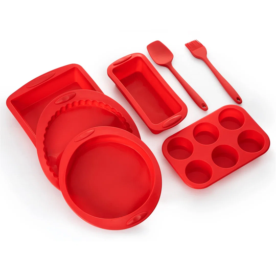 7In1 Nonstick Silicone Bakeware Set Baking Moulds BPA Free Heat Resistant Cake Pan Loaf Tin Trays Utensil For Baking Cake Bread Pie Pancake Crepe Cupc