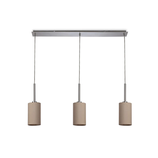 Eluster Polished Chrome 3 Light E27 3M Linear Pendant, C/W 120Mm Dual Faux Silk Shade, Nude Beige/Moonlight