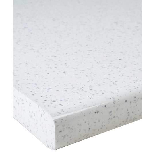 (1000 x 600mm, No Cut) White Sparkle Gloss Laminate Kitchen Worktop 40mm