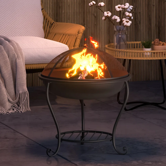 Malakhi 54Cm H x 48Cm W Steel Wood Burning Outdoor Fire Pit with Lid
