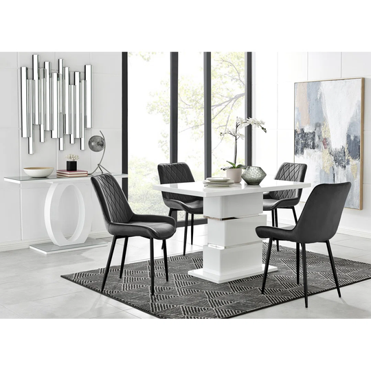 Apollo 4 Dining Table And 4 Black Pesaro Black Leg Chairs