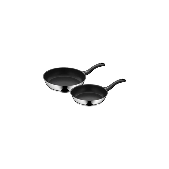 WMF 733026299 Set of 2 Coated Cromargan Stainless Steel Frying Pans, Stainless Steel, Silver, Set 24 cm und 28 cm