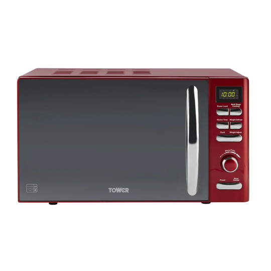 Tower T24019 Infinity Digital Solo Microwave with 6 Power Levels, 8 Auto Cook Options, 60 Minute Timer, Defrost Function, Stylish Mirrored Door, Alumi