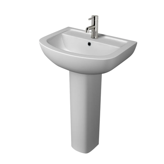 Addriana 72Cm Tall Gloss White Vitreous China Rectangular Full Pedestal Basin Bathroom Sink with Overflow