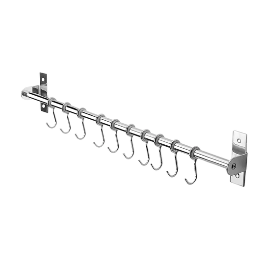 Stainless Steel Wall Mounted Hanging Rail Storage Rack With 10 Hooks For Kitchen Bathroom