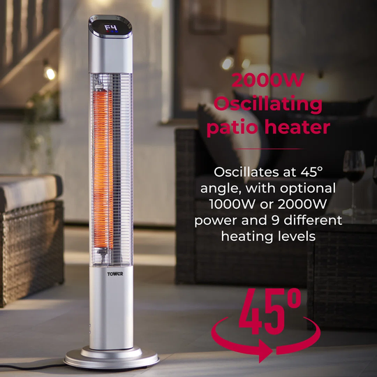 Tower T978519 Free Standing Patio Heater, 2KW, Black