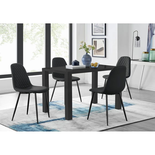 Pivero 4 Black Dining Table And 4 Black Corona Black Leg Chairs