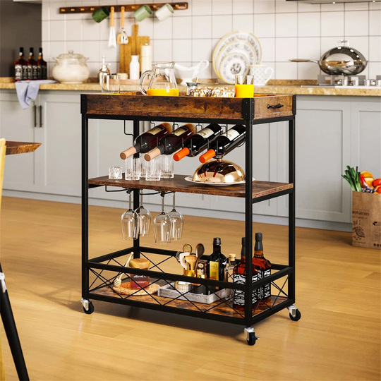 Columbiaville 4 Bottle Floor Wine Bottle and Glass Rack in Dark Brown