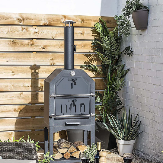 Dannica Stainless Steel Freestanding Wood-Burning Pizza Oven in Black