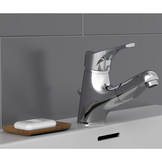 SCHÜTTE Basin Mixer with Pull-Out Spray Chrome Sink Faucet Kitchen Bathroom