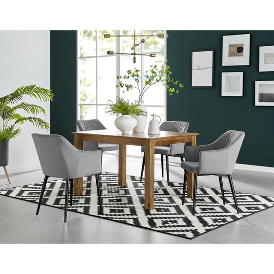 Anders Honey Solid Wood Dining Table & 4 Grey Calla Black Leg Chairs