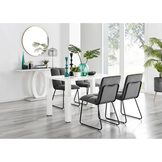 Pivero White High Gloss Dining Table & 4 Dark Grey Menen Chairs