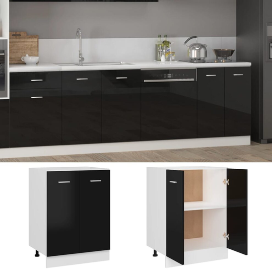 vidaXL Kitchen Cabinet High Gloss Black Chipboard Storage Cupboard Sideboard