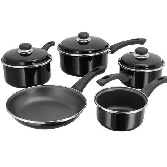 Judge Essentials Enamel, 5 Piece Saucepan Set, Non-Stick, Black