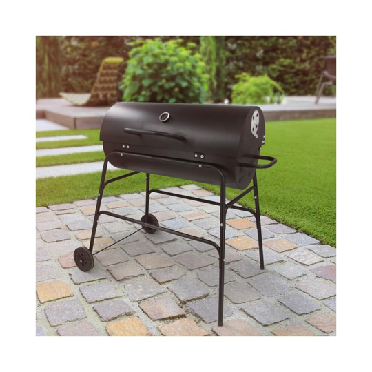 Kingfisher Oil Drum Charcoal BBQ Barbecue on Wheels with Cover